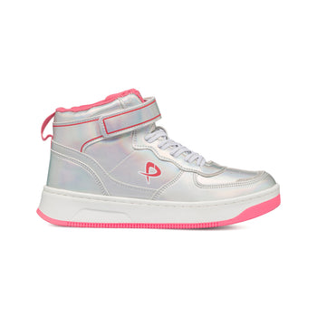 Sneakers alte grigie iridescenti da bambina con dettagli rosa P Go, Bambino Sport, SKU s342500227, Immagine 0